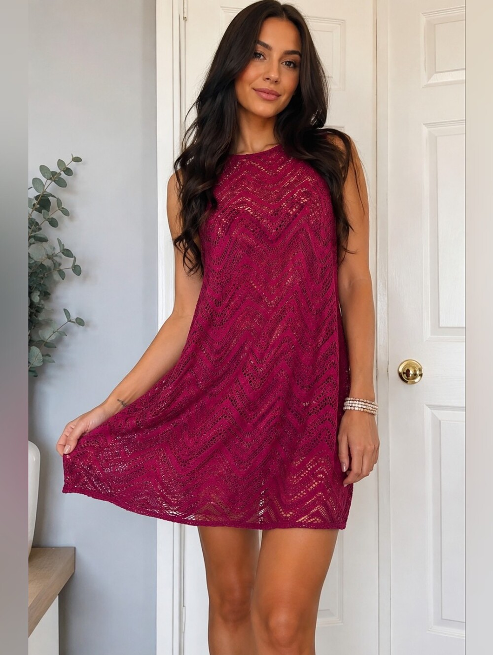 Malibu Fuchsia Crochet Sleeveless Swim Cover Up Dress | Boho Beach Resort L